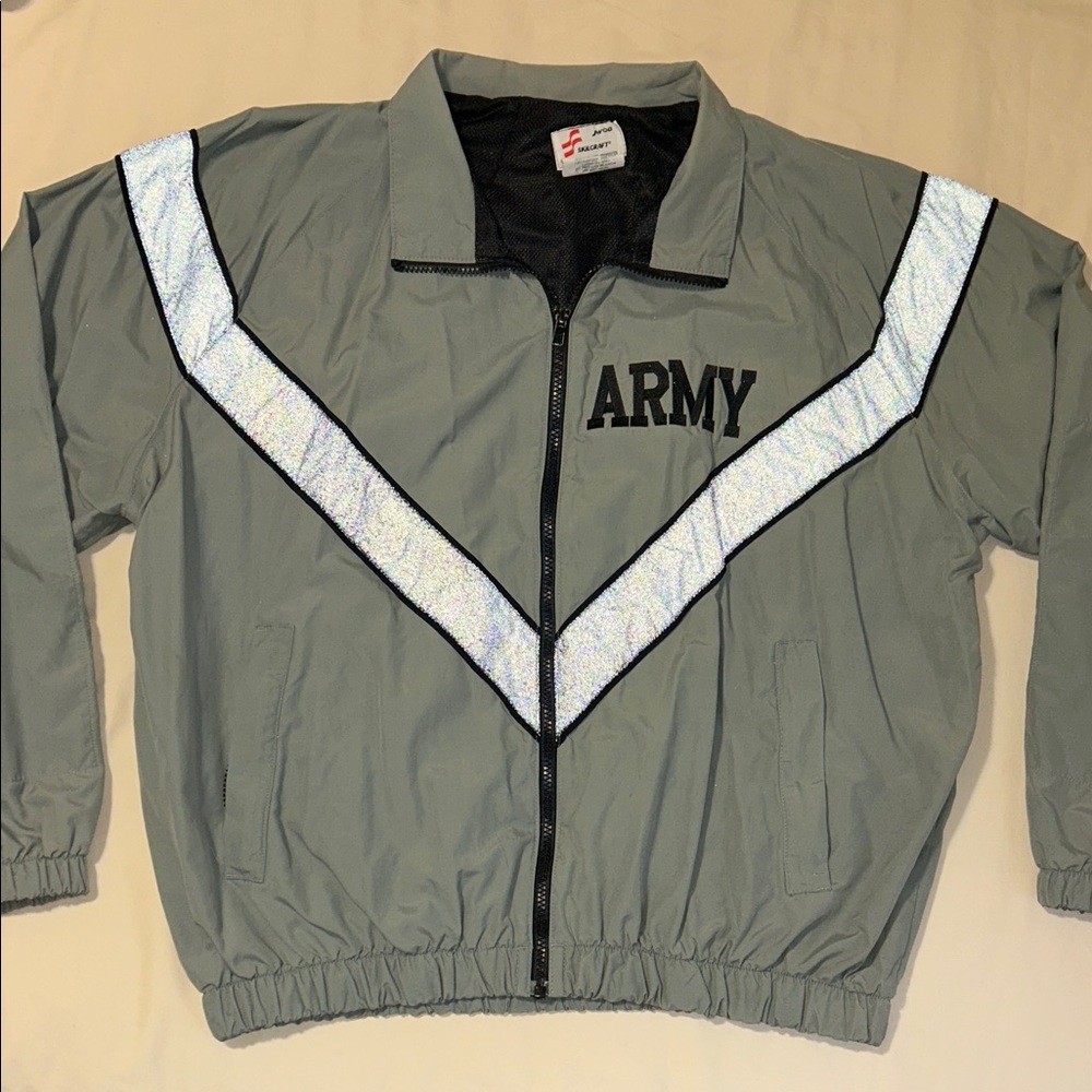 Gray Army PT Jacket with Reflective Stripes